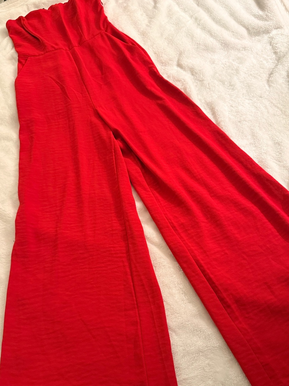 Express - Wide Leg Strapless Jumpsuit in Red Sz (S)
